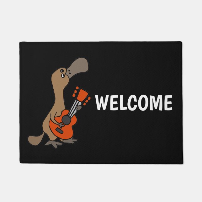 Funny Duck-Billed Platypus Playing Guitar Doormat (Front)