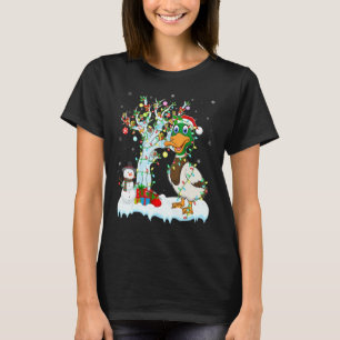 Funny Duck Bird Xmas Tree Lighting Santa Hat Duck  T-Shirt