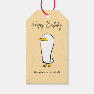 Funny Duck Birthday Sticker-But where is the cake  Gift Tags