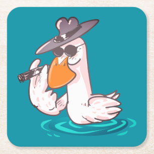 funny duck boss cartoon square paper coaster