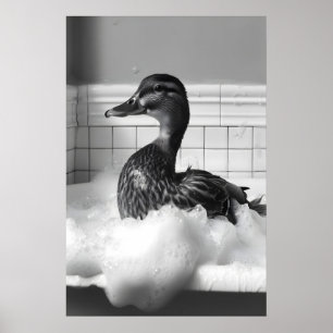 Funny Duck Bubble Bath Print, Bathroom Wall Art