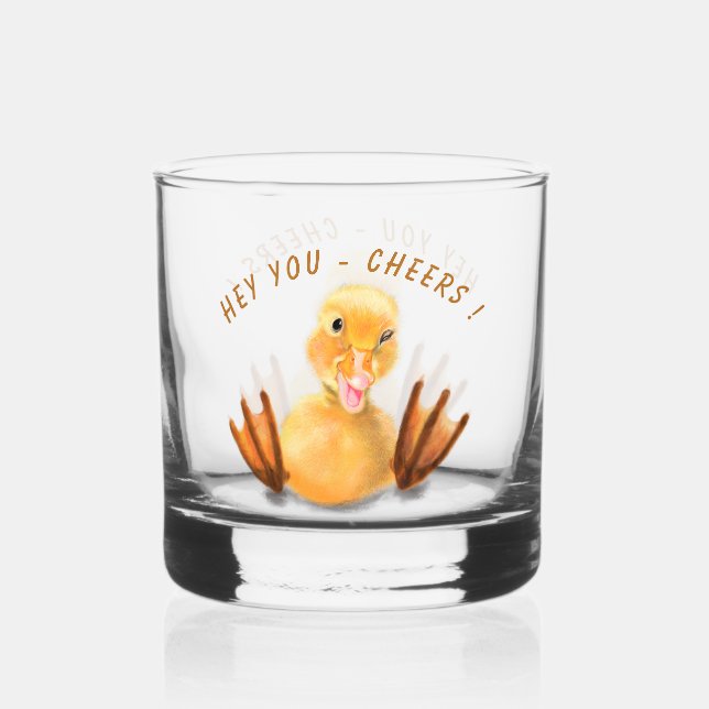 Funny Duck Cheers Catchy Text Whiskey Glass (Front)