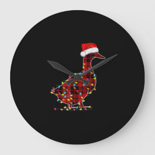 Funny Duck Christmas Light Red Plaid Matching Large Clock