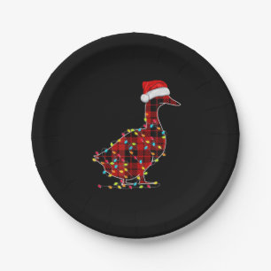 Funny Duck Christmas Light Red Plaid Matching Paper Plate