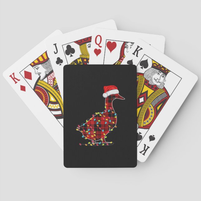 Funny Duck Christmas Light Red Plaid Matching Playing Cards (Back)