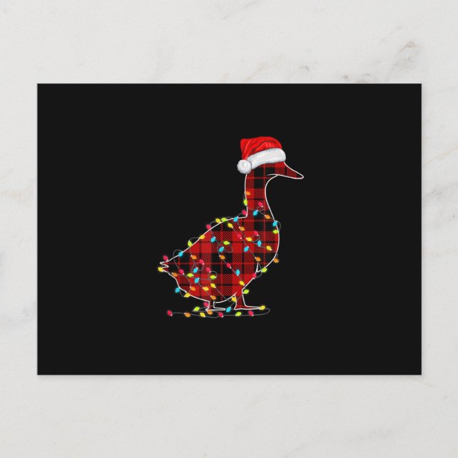 Funny Duck Christmas Light Red Plaid Matching Postcard (Front)