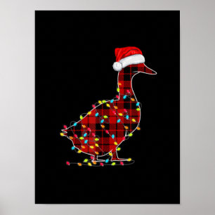Funny Duck Christmas Light Red Plaid Matching Poster