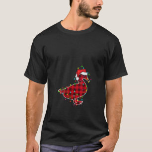 Funny Duck Christmas Tree Red Plaid Xmas Animals L T-Shirt