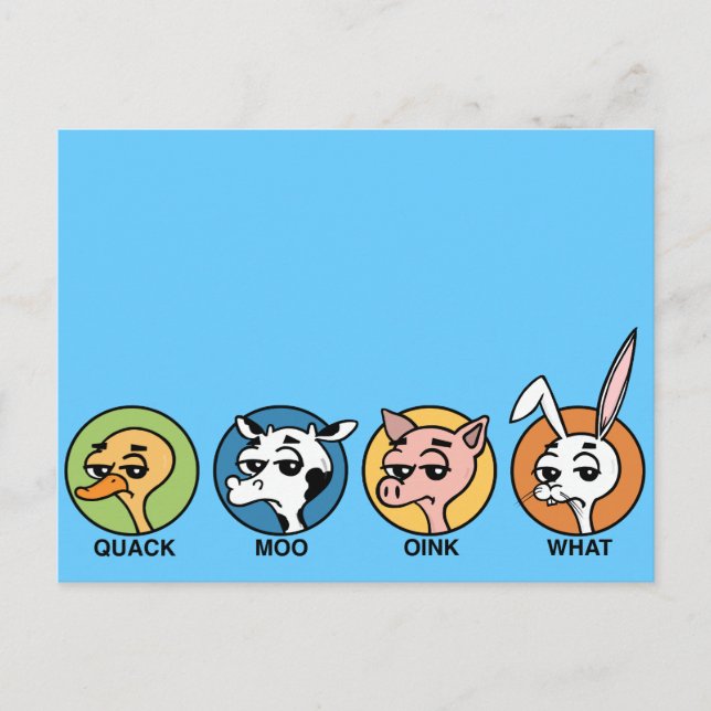 FUNNY DUCK COW PIG AND RABBIT POSTCARD (Front)
