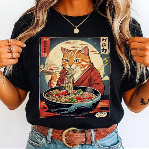 Funny Duck Eating Ramen Japanese Ukiyo-e Style T-Shirt