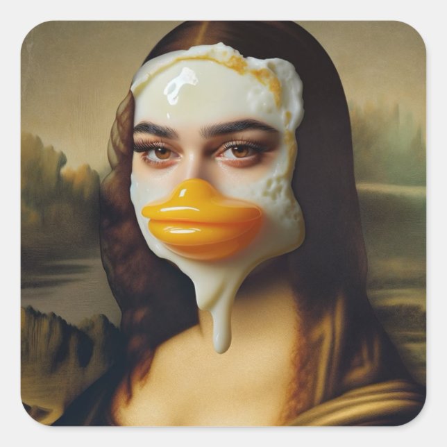 Funny Duck Face Egg Mona Square Sticker (Front)