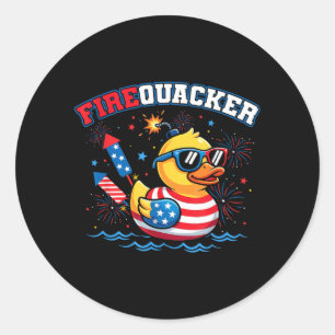 Funny Duck Firequacker Patriotic Fourth Of July Classic Round Sticker