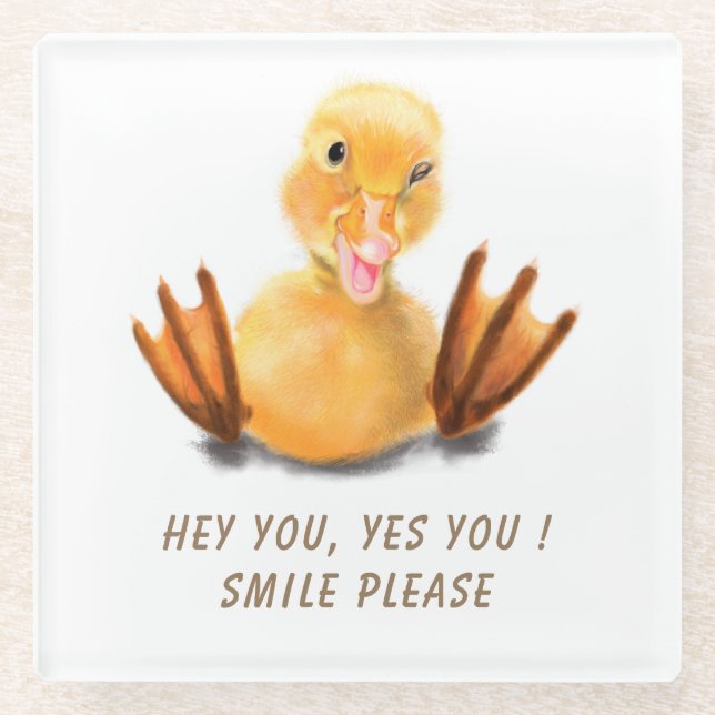Funny Duck Glass Coaster Smile - Custom Text (Front)