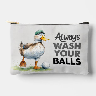 Funny Duck Golfer Always Wash Your Balls Accessory Pouch