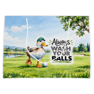 Funny Duck Golfer Always Wash Your Balls Large Gift Bag