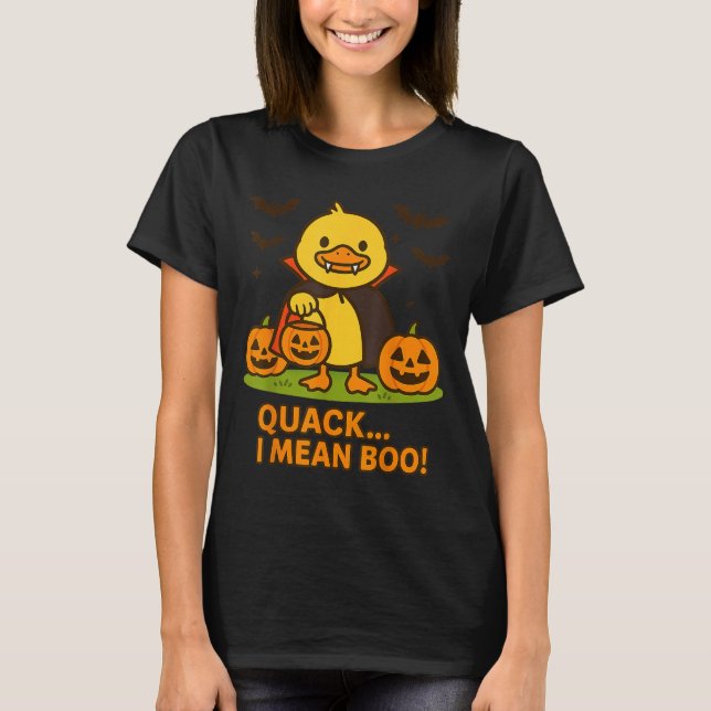 Funny Duck Halloween Costume – Quack I Mean Boo Qu T-Shirt (Front)