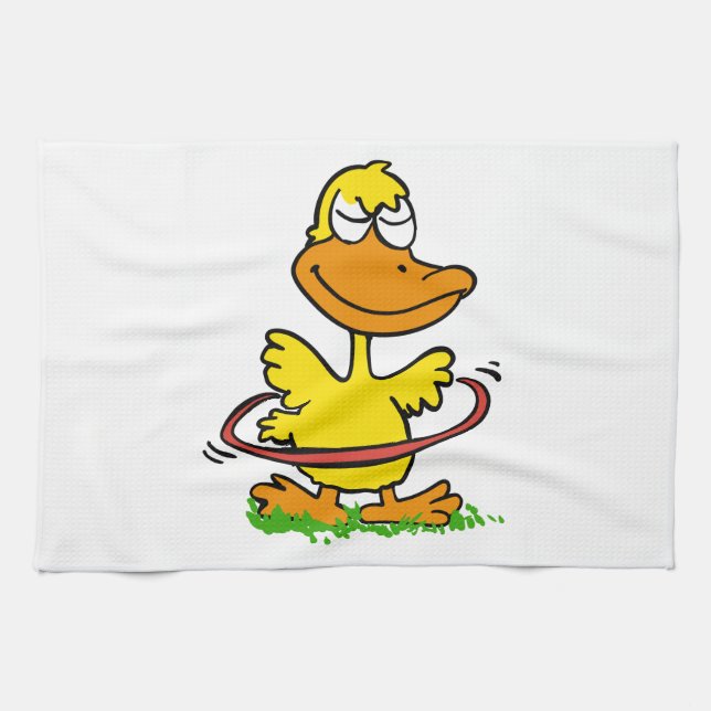 Funny duck hula hoop | Choose background colour Tea Towel (Horizontal)