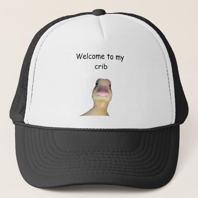 Funny Duck Meme – “Welcome to My Crib” Cute Animal Trucker Hat (Front)