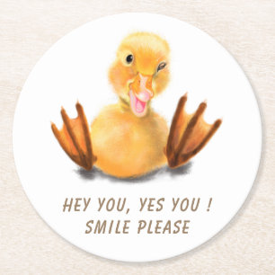 Funny Duck Paper Coaster Smile - Custom Text