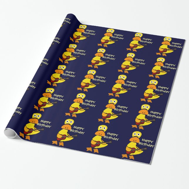 Funny Duck Playing Guitar Wrapping Paper (Unrolled)