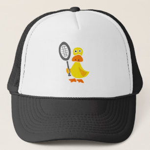 Funny Duck Playing Tennis Cartoon Trucker Hat