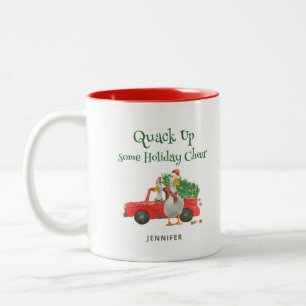 Funny Duck Quack Up Some Holiday Cheer Two-Tone Coffee Mug