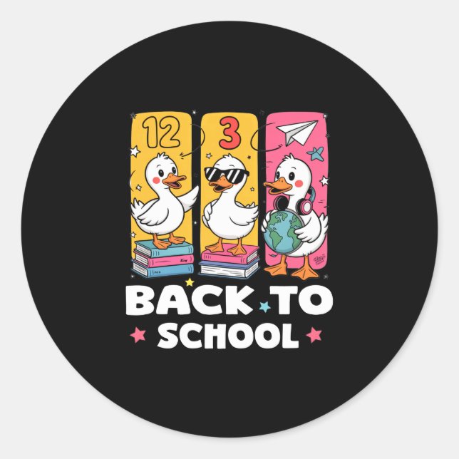 Funny duck school squad first day of school for classic round sticker (Front)