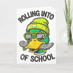Funny Duck Skateboard 100 Days Of School Outfit Card