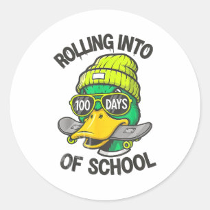 Funny Duck Skateboard 100 Days Of School Outfit Classic Round Sticker