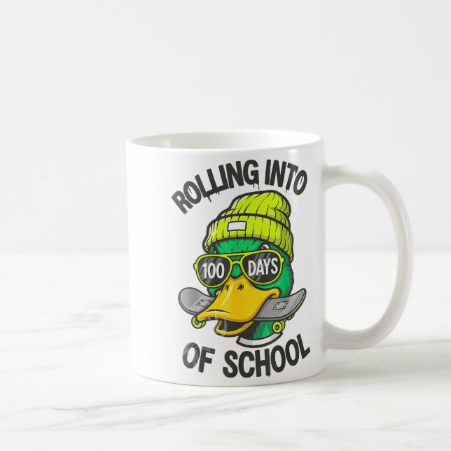 Funny Duck Skateboard 100 Days Of School Outfit  Coffee Mug (Right)