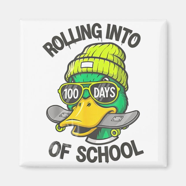 Funny Duck Skateboard 100 Days Of School Outfit  Magnet (Front)
