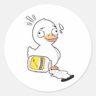 Funny duck spilled mayonnaise classic round sticker