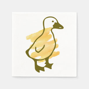 Funny duck watercolored in yellow napkin