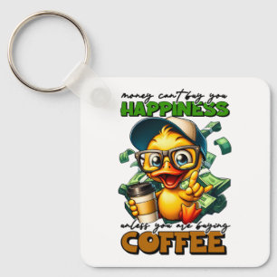 Funny Duck Wearing Glasses Coffee Caption Quote Key Ring