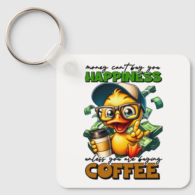Funny Duck Wearing Glasses Coffee Caption Quote Key Ring (Front)