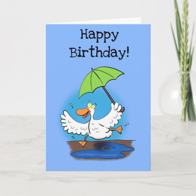 Funny duck with umbrella cartoon birthday card (Front)