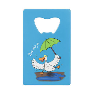 Funny duck with umbrella dancing cartoon