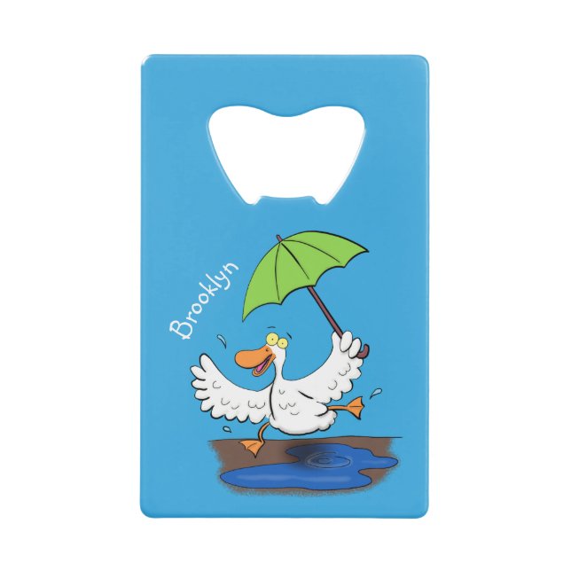Funny duck with umbrella dancing cartoon (Front)