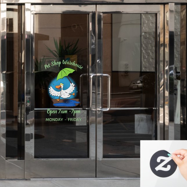 Funny duck with umbrella dancing cartoon (Office Door)