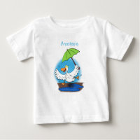 Funny duck with umbrella dancing cartoon