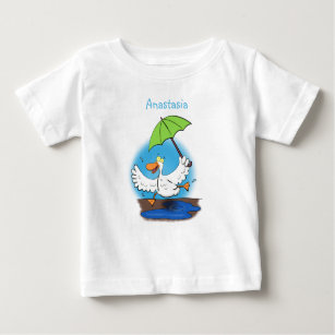 Funny duck with umbrella dancing cartoon baby T-Shirt