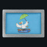 Funny duck with umbrella dancing cartoon belt buckle<br><div class="desc">Inspired by ducks loving the rain. This funny dancing duck will make any youngster happy. Available on lots of different products but especially for kids!</div>