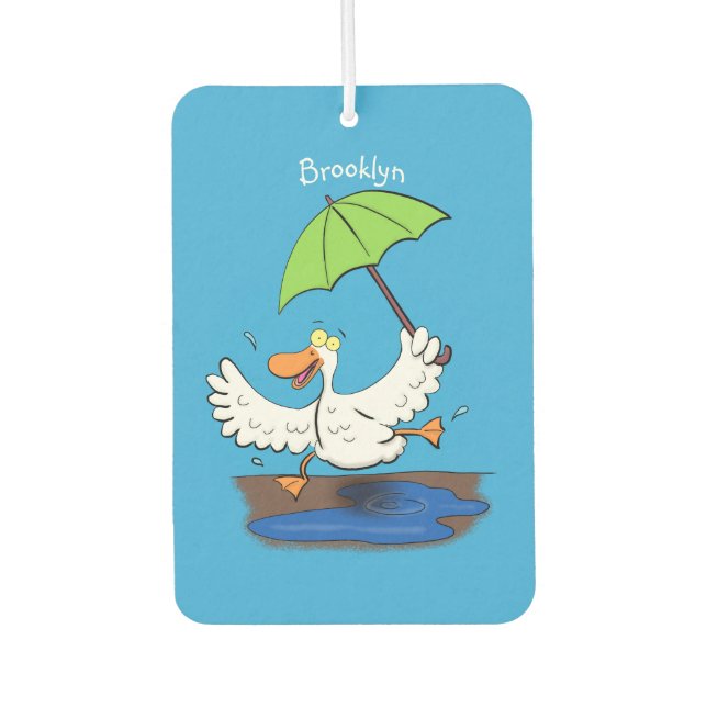 Funny duck with umbrella dancing cartoon car air freshener (Front)