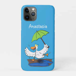 Funny duck with umbrella dancing cartoon iPhone 11 pro case