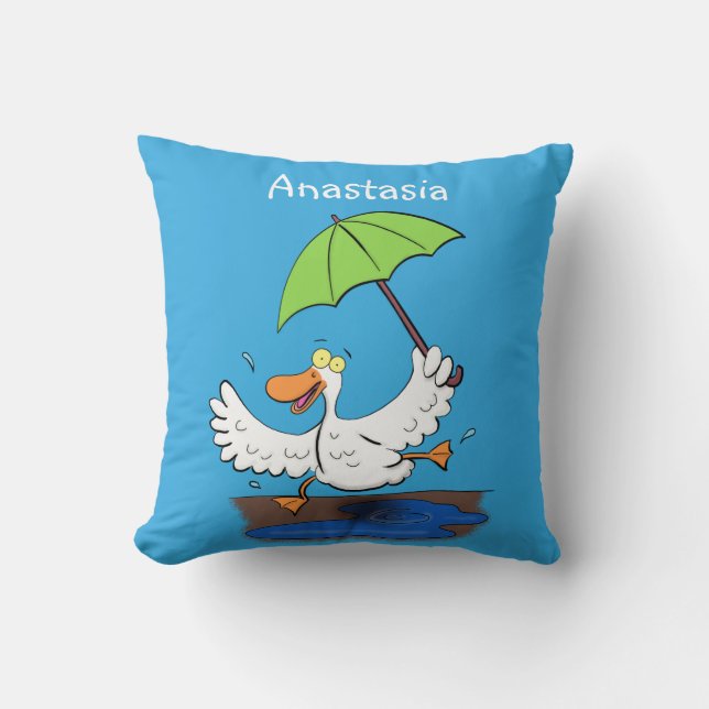 Funny duck with umbrella dancing cartoon cushion (Front)