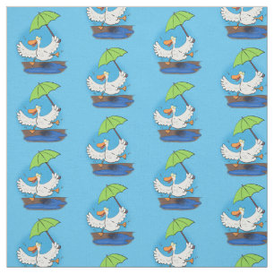 Funny duck with umbrella dancing cartoon fabric