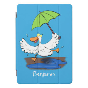Funny duck with umbrella dancing cartoon iPad pro cover