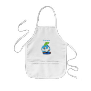 Funny duck with umbrella dancing cartoon kids apron