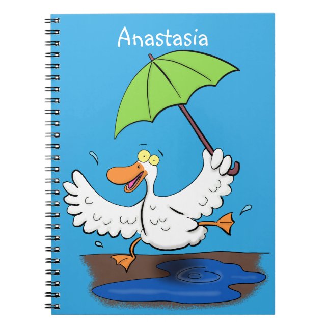 Funny duck with umbrella dancing cartoon notebook (Front)