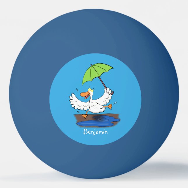 Funny duck with umbrella dancing cartoon ping pong ball (Front)